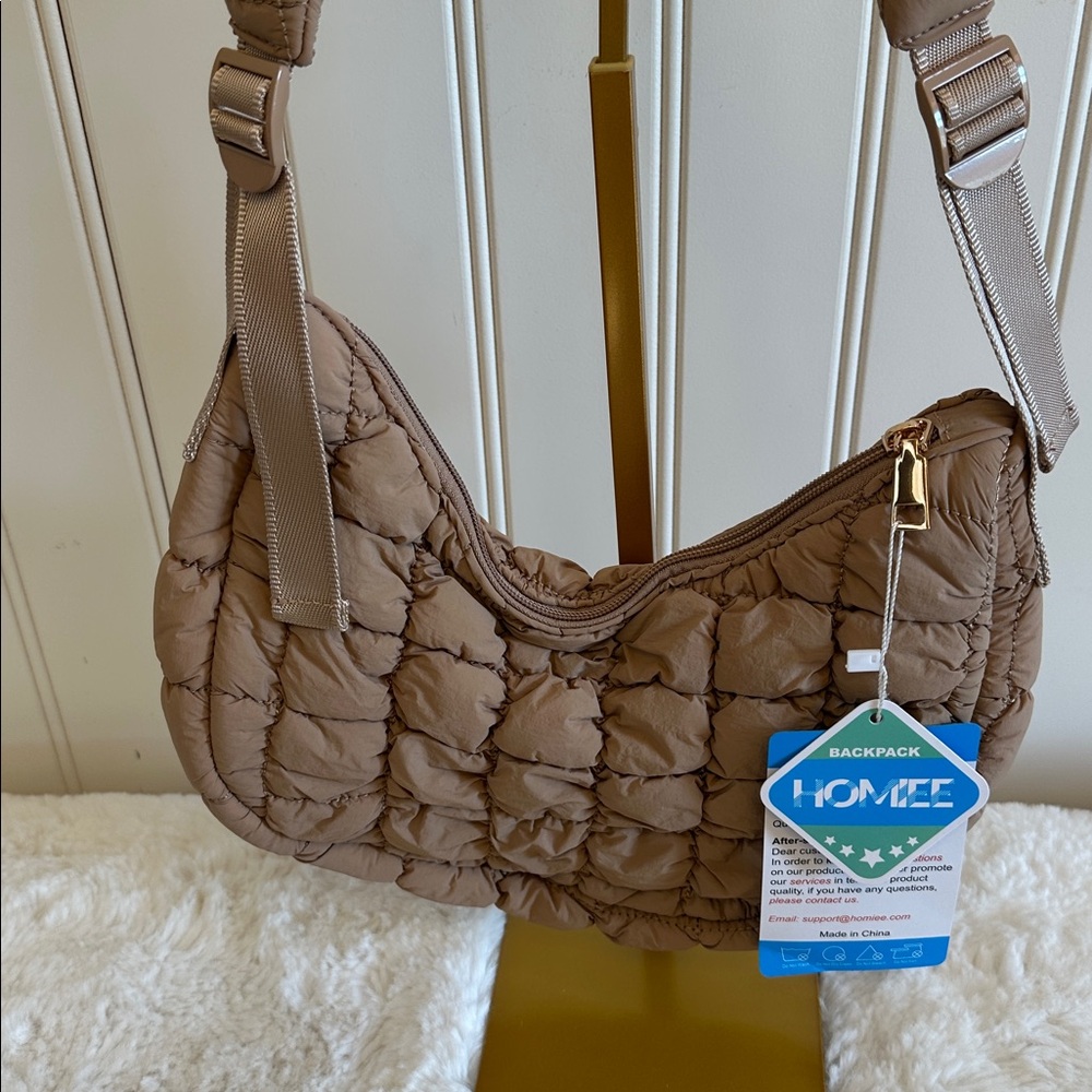 Elegant Tan Quilted Shoulder Bag